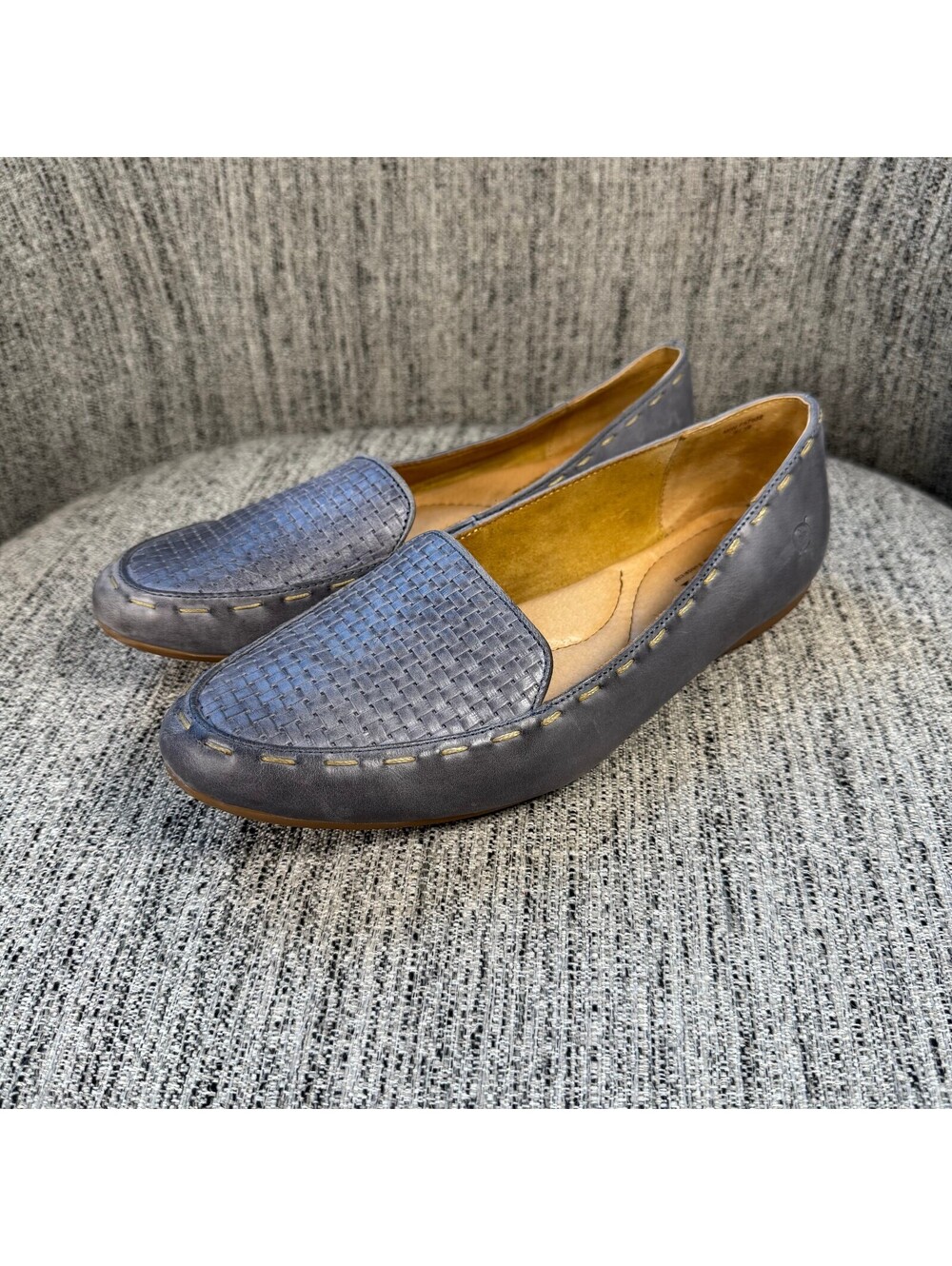 Born Woven Leather Women's Blue Gray Slip-On Loafers Flats Size 8